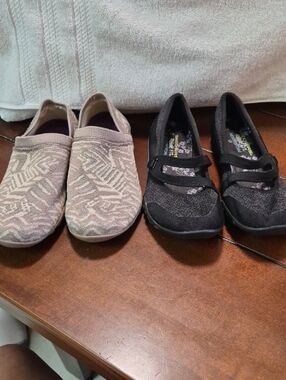 Lot Of 2 Skechers Slip Ons And Black Slip On Mary Janes  Memory Foam SB4
